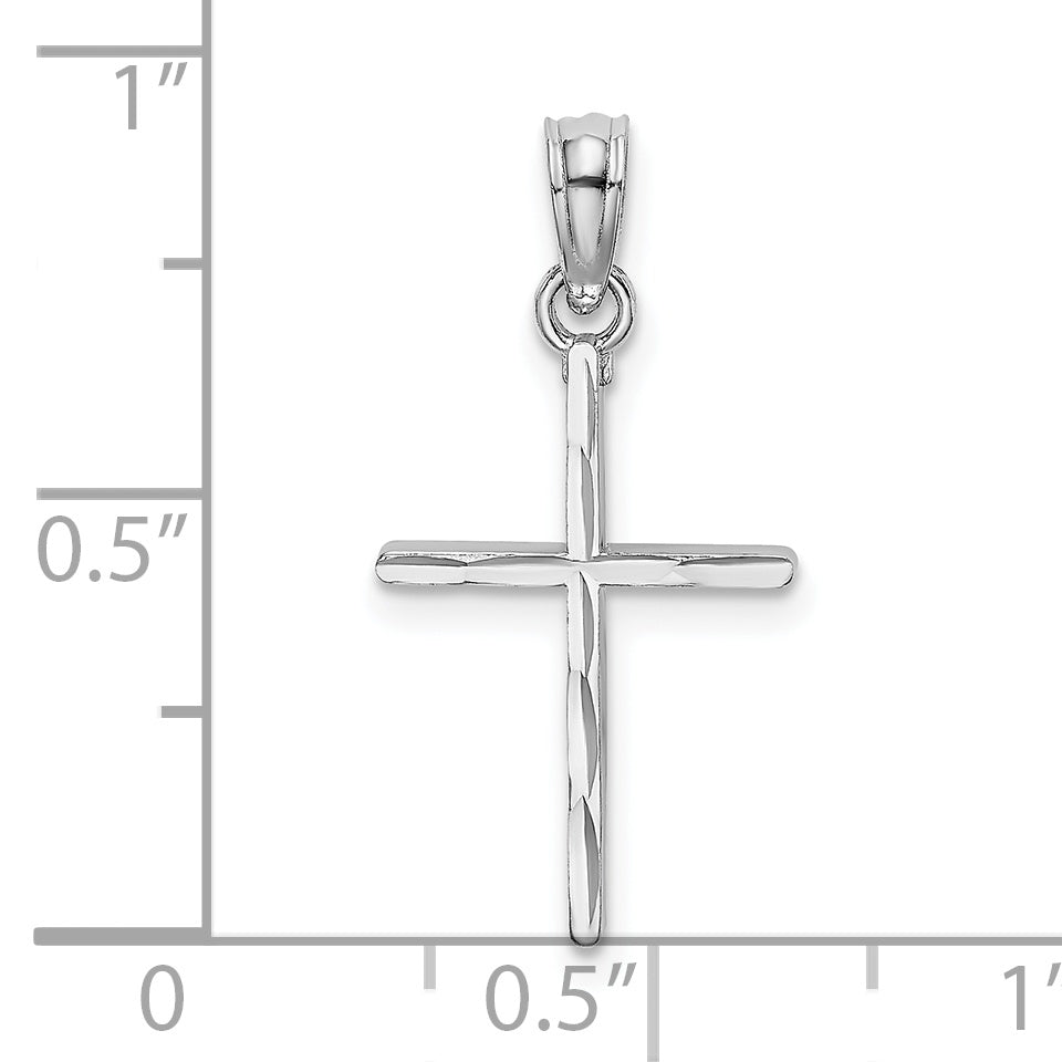 10K White Gold D/C and Polished Cross Charm