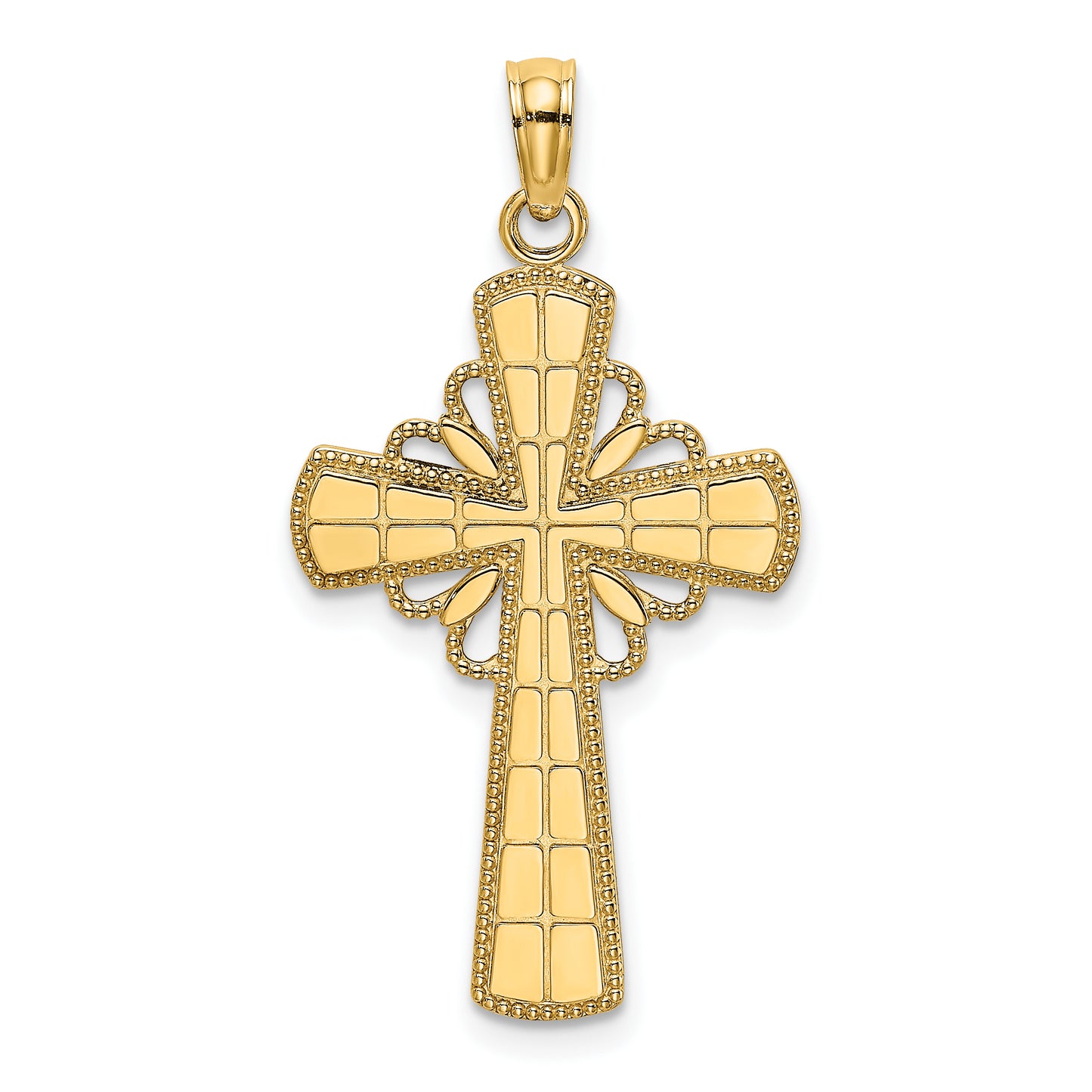10K Polished with Beaded Edge Grid Accent Cross Charm