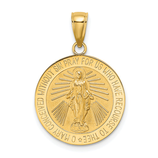 10K Polished and Satin Miraculous Medal Charm