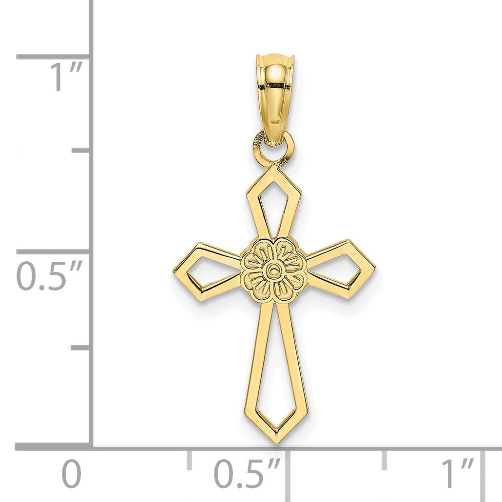 10K Cut-Out and Flat Cross with Flower Charm