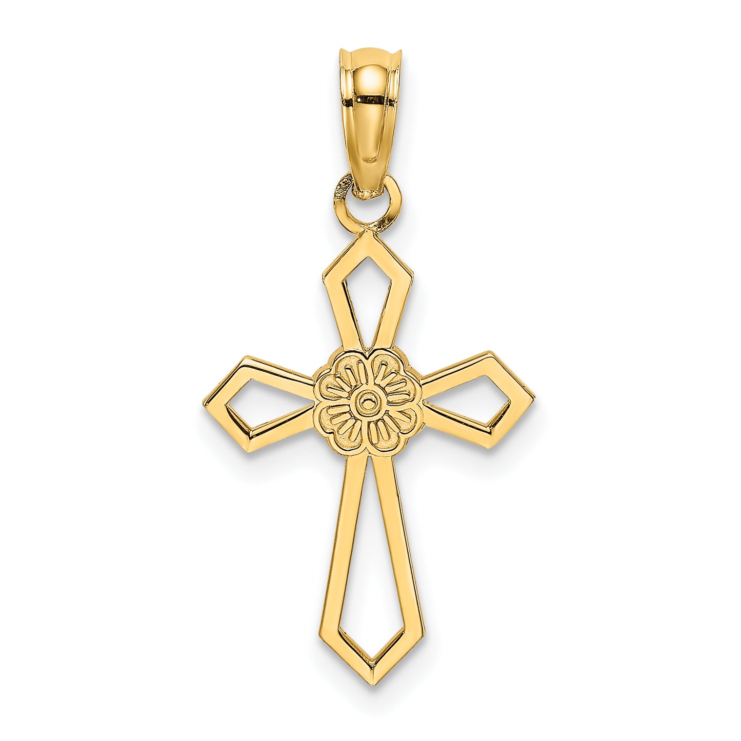 10K Cut-Out and Flat Cross with Flower Charm