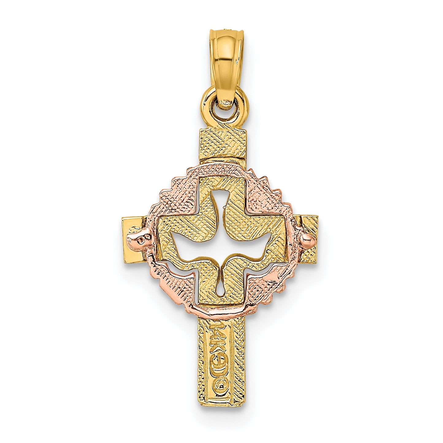 10K Two-Tone Cut-Out Dove On Cross Charm