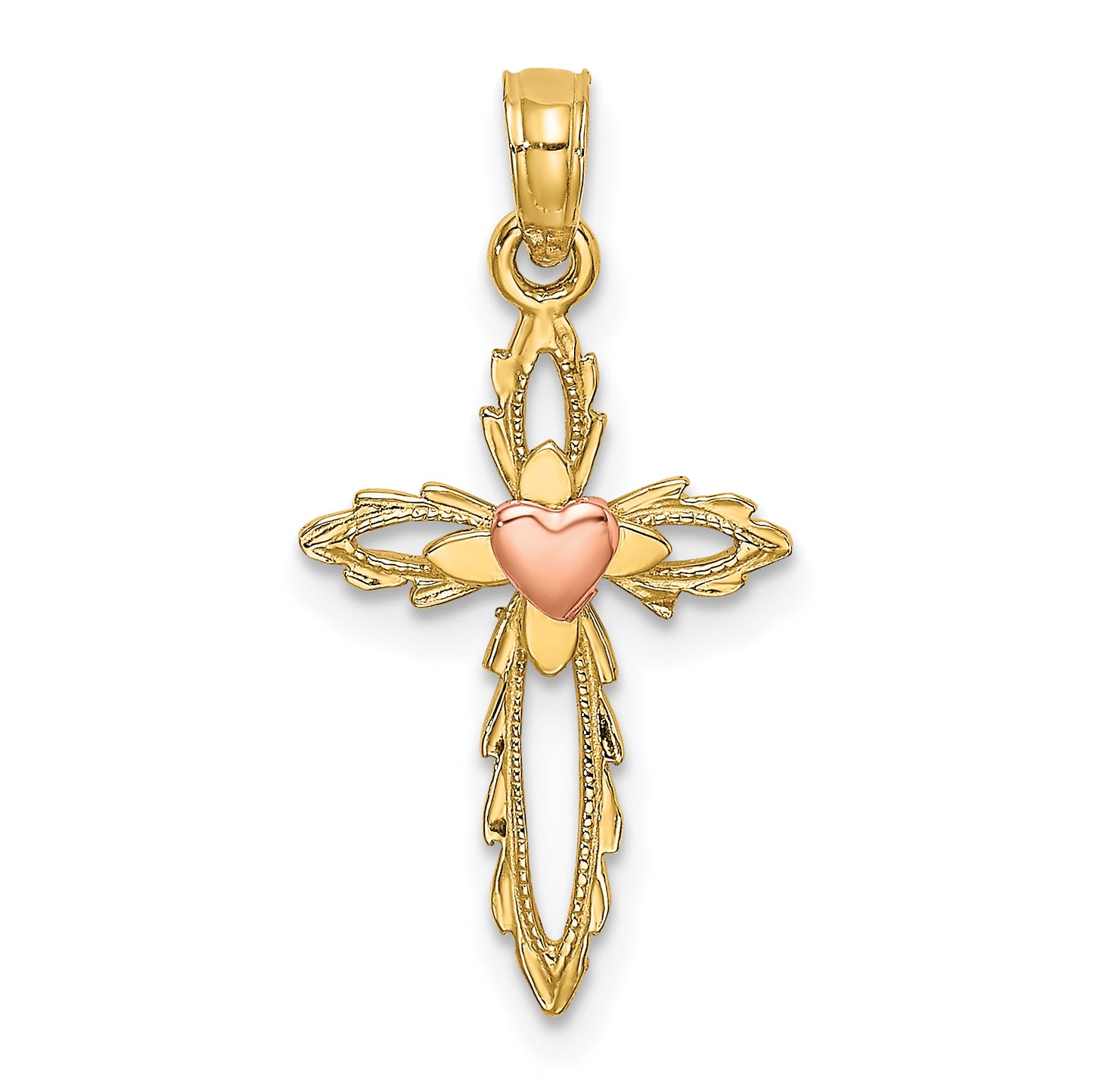 10K Two-Tone Cross with Heart Charm