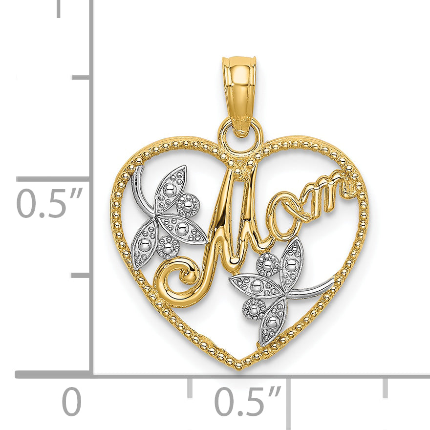 10K with Rhodium Beaded Heart with MOM Charm
