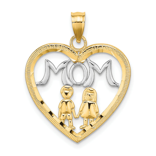 10K with Rhodium Heart With 2 Kids MOM Charm