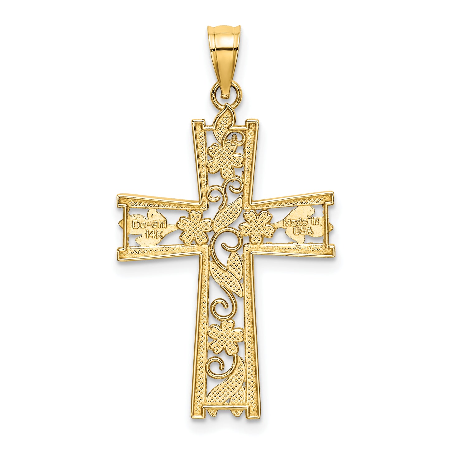 10K with Rhodium and D/C Flower Design Cross Charm