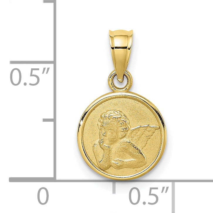 10k 10mm Engraved Angel Coin Charm