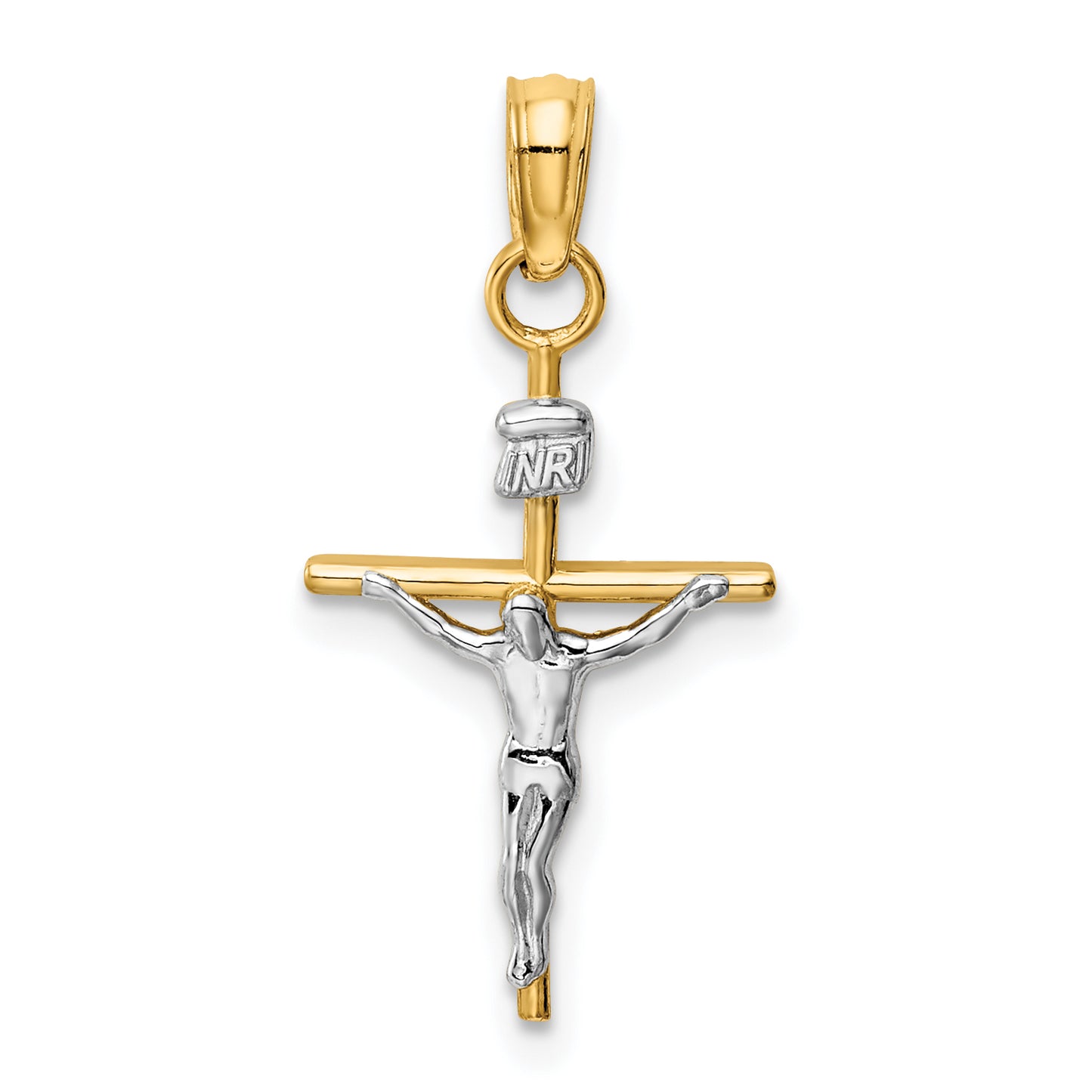 10k Two-tone INRI Crucifix Pendant