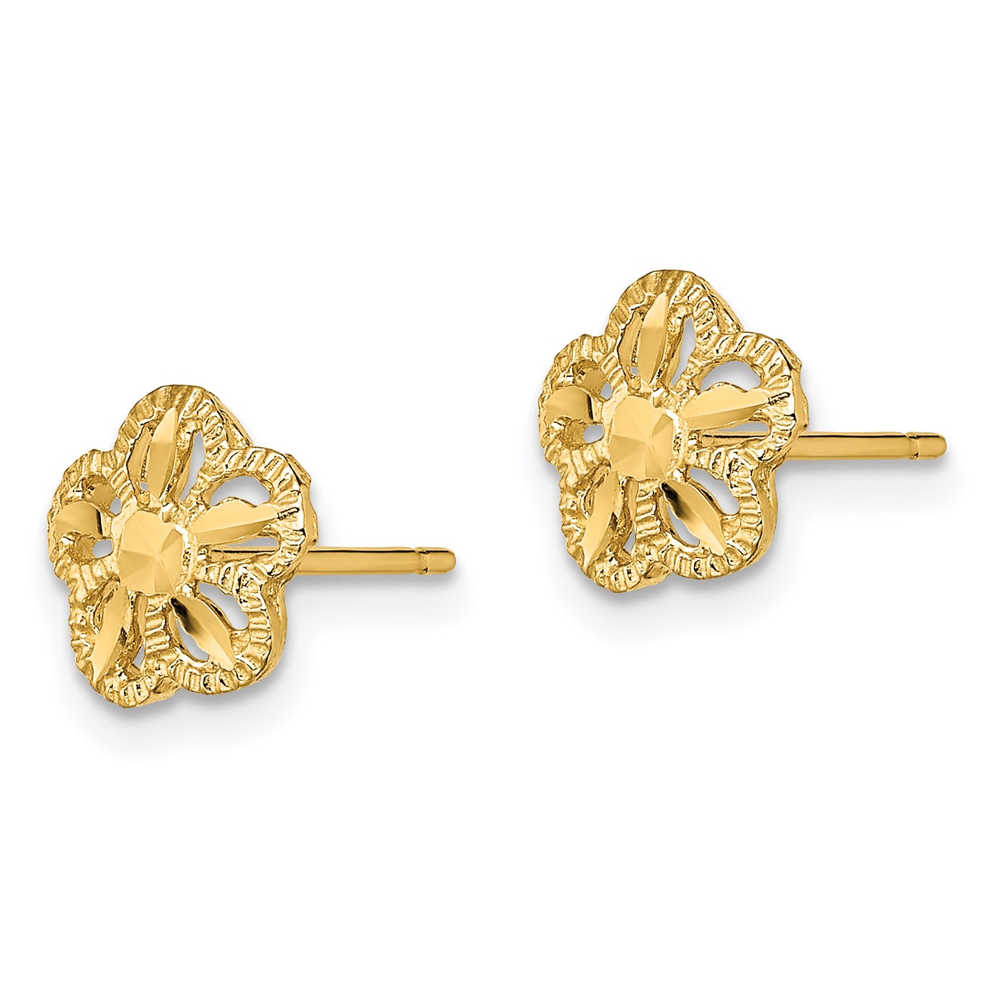 10K Diamond-cut Flower Post Earrings