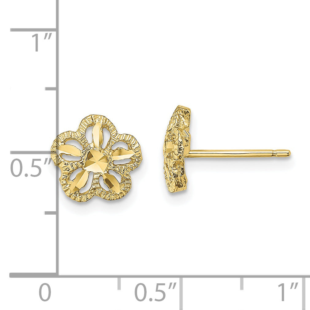 10K Diamond-cut Flower Post Earrings