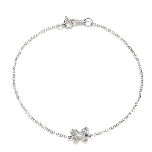 Sterling Silver Rhodium-plated CZ Mini Butterfly 9.5 Inch Anklet with 1 Inch Extension