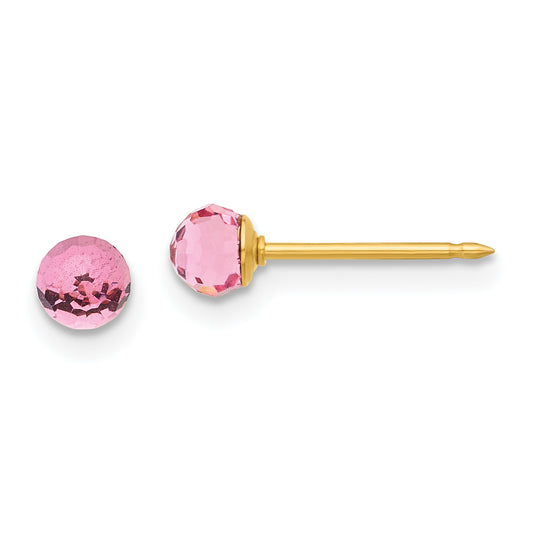 Inverness 14K Polished 4mm Pink Crystal Faceted Ball Earrings