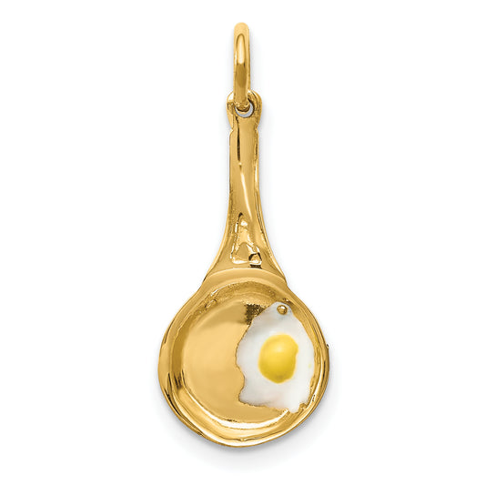 14k 3D Frying Pan with Enameled Egg Charm
