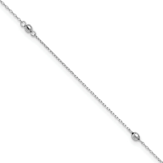 14K White Gold Mirror Beaded 10in Plus 1in ext. Anklet