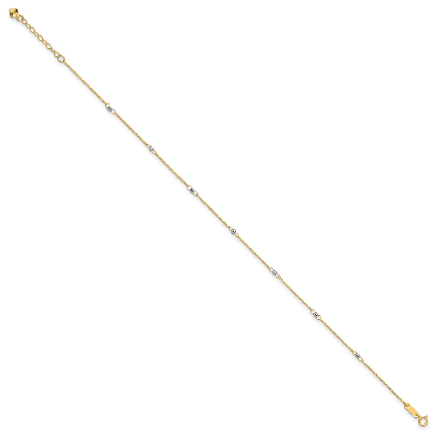 14K Two-tone Ropa Mirror Bead 9in Plus 1in Ext. Anklet