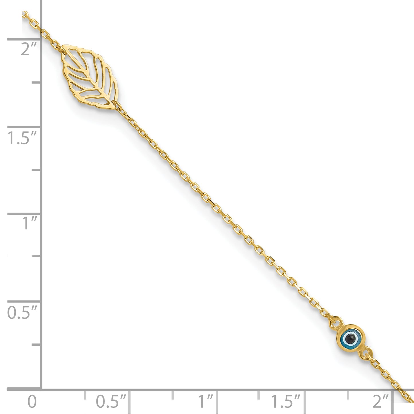 14k Leaf and Glass Eye Bead 9in Plus 1in Ext Anklet