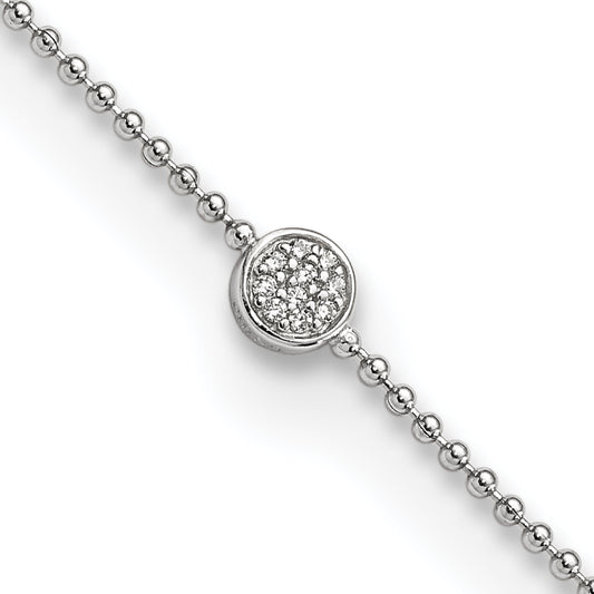 Sterling Silver 9.5+1in with ext. Rhodium-plated CZ Pave Circle Anklet