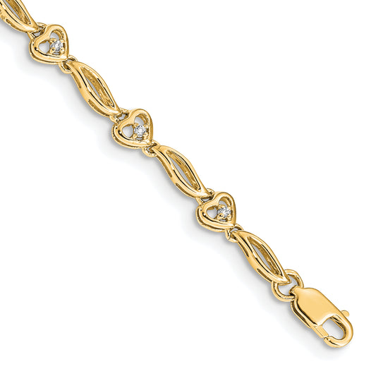 10k Yellow Gold Diamond Hearts Tennis Bracelet