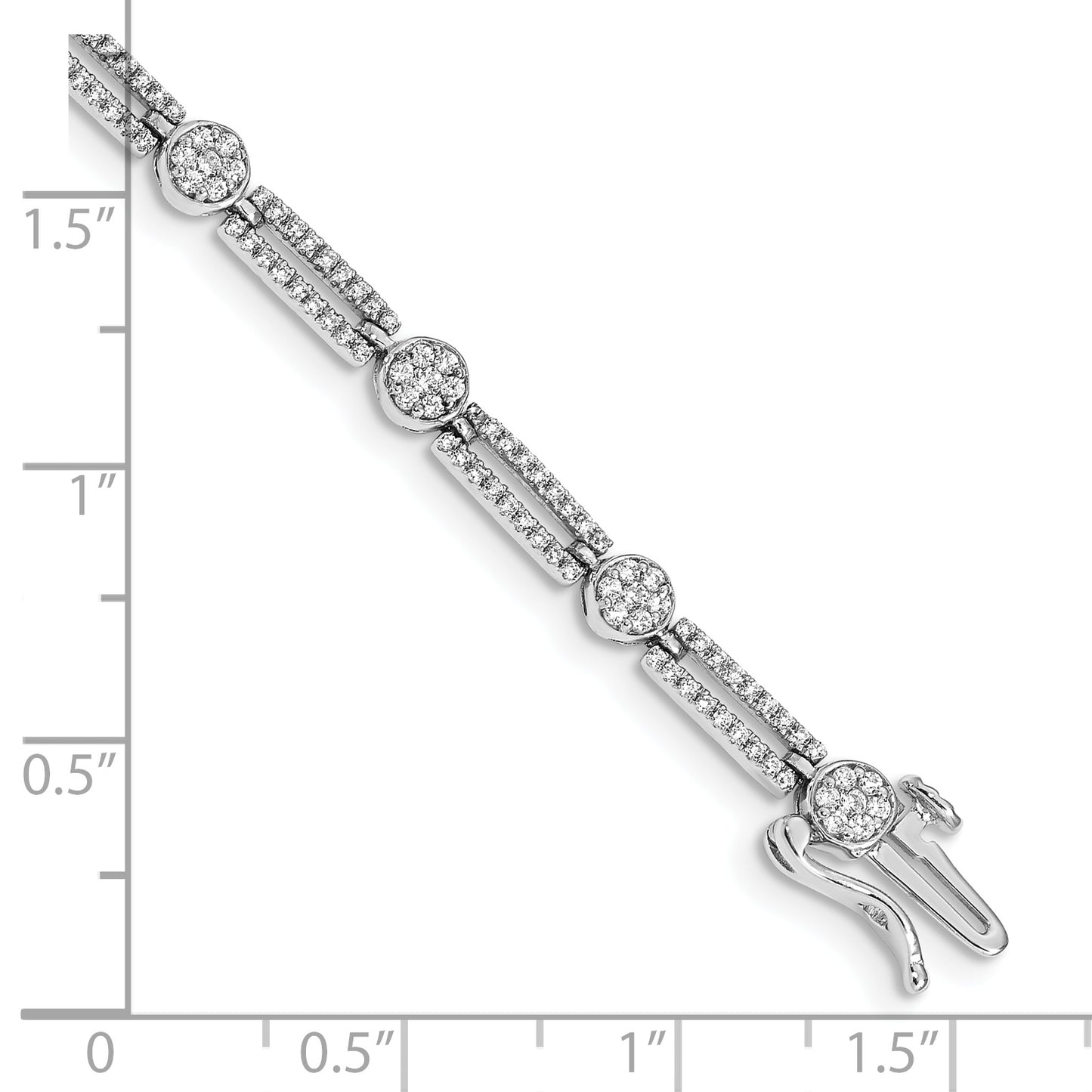 14k White Gold Diamond Circle and Rectangle Link Bracelet