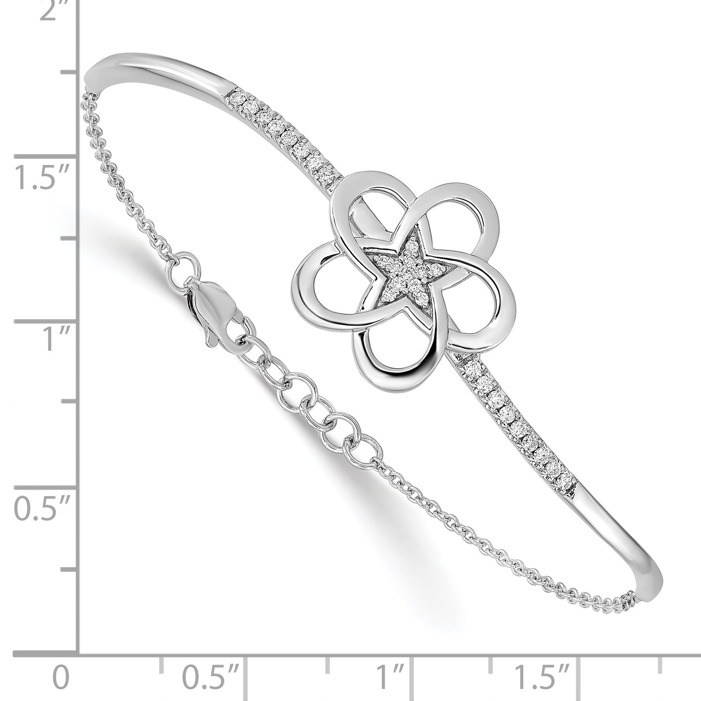 14k White Gold Polished Diamond Flower Bar 7in with .5 ext Bracelet