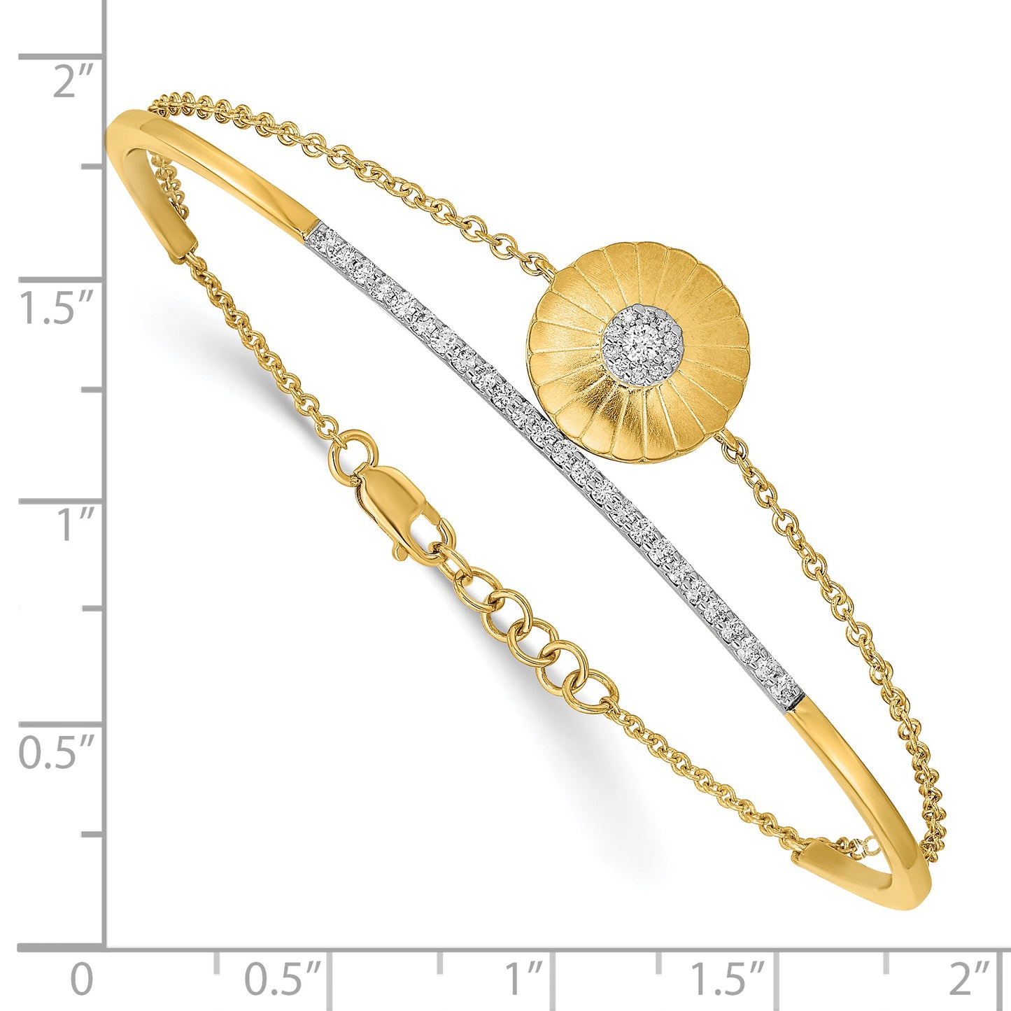 14k Satin Diamond Flower 2-strand 7in with .5in ext Bracelet