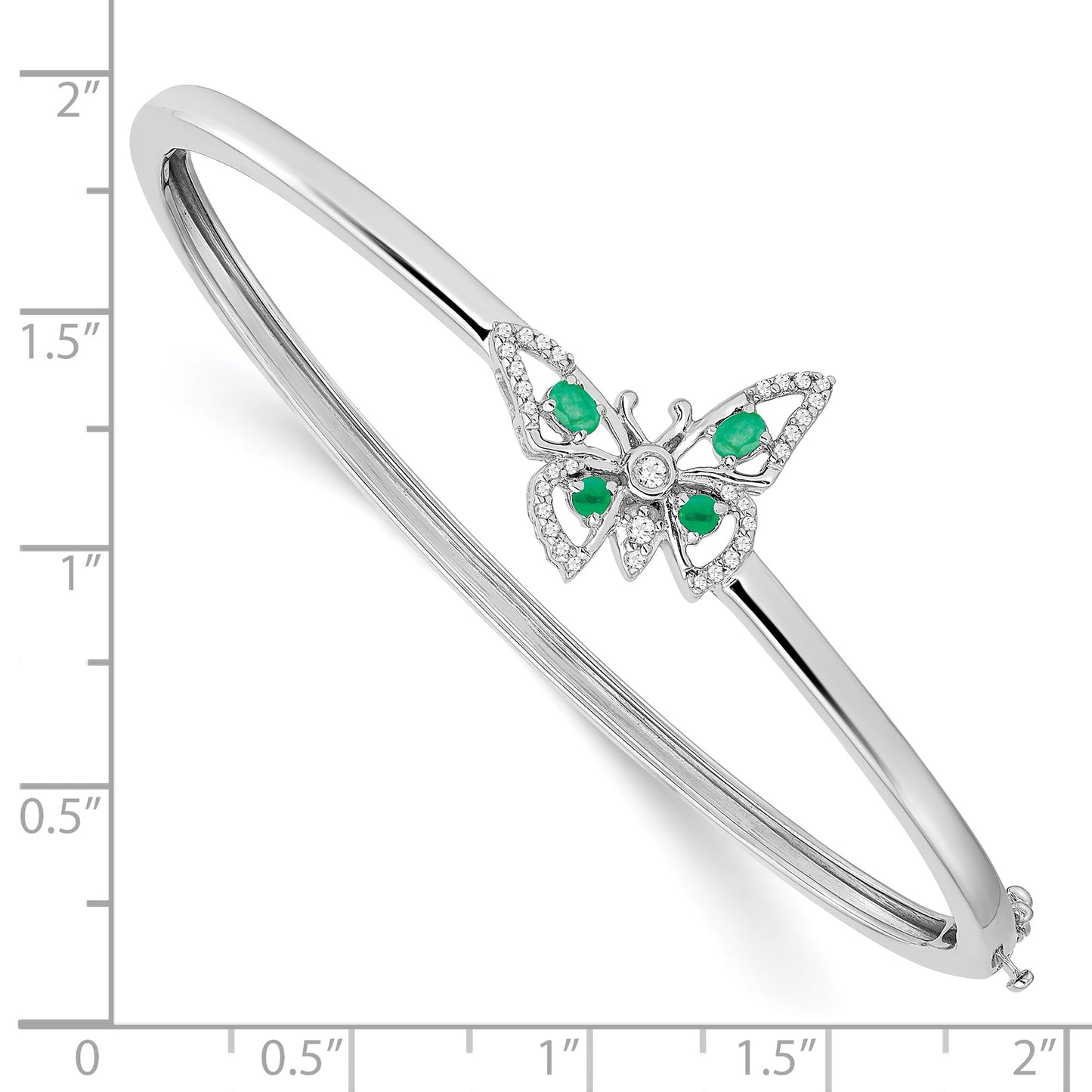 14k White Gold Emerald and Diamond Butterfly Bangle
