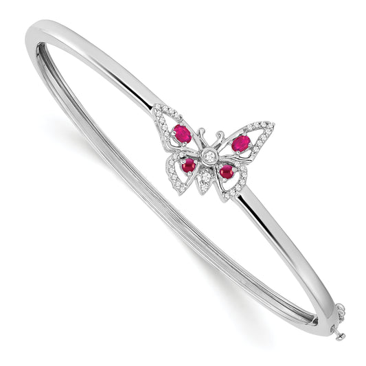 14k White Gold Ruby and Diamond Butterfly Bangle