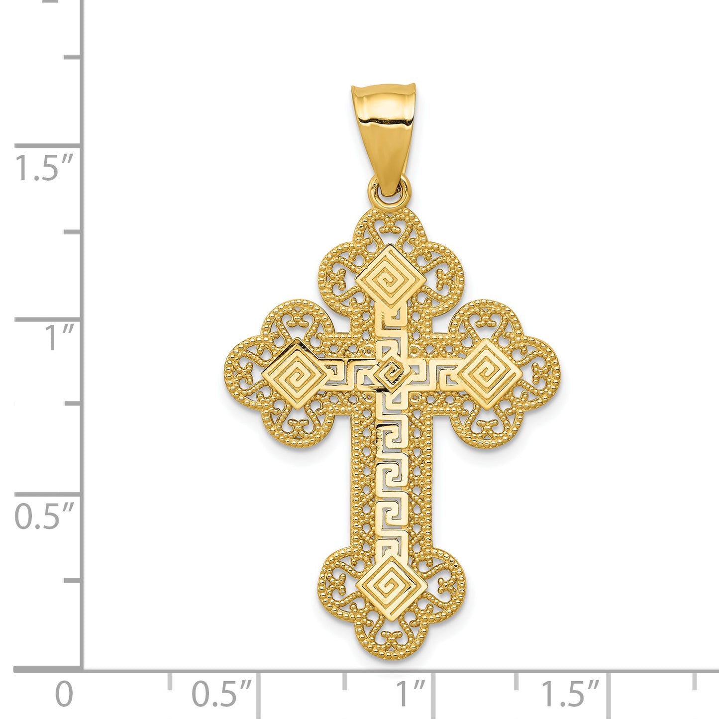 14k Budded Greek Key Cross Pendant