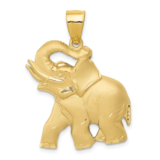 14k Solid Satin Diamond-cut Open-Backed Elephant Pendant