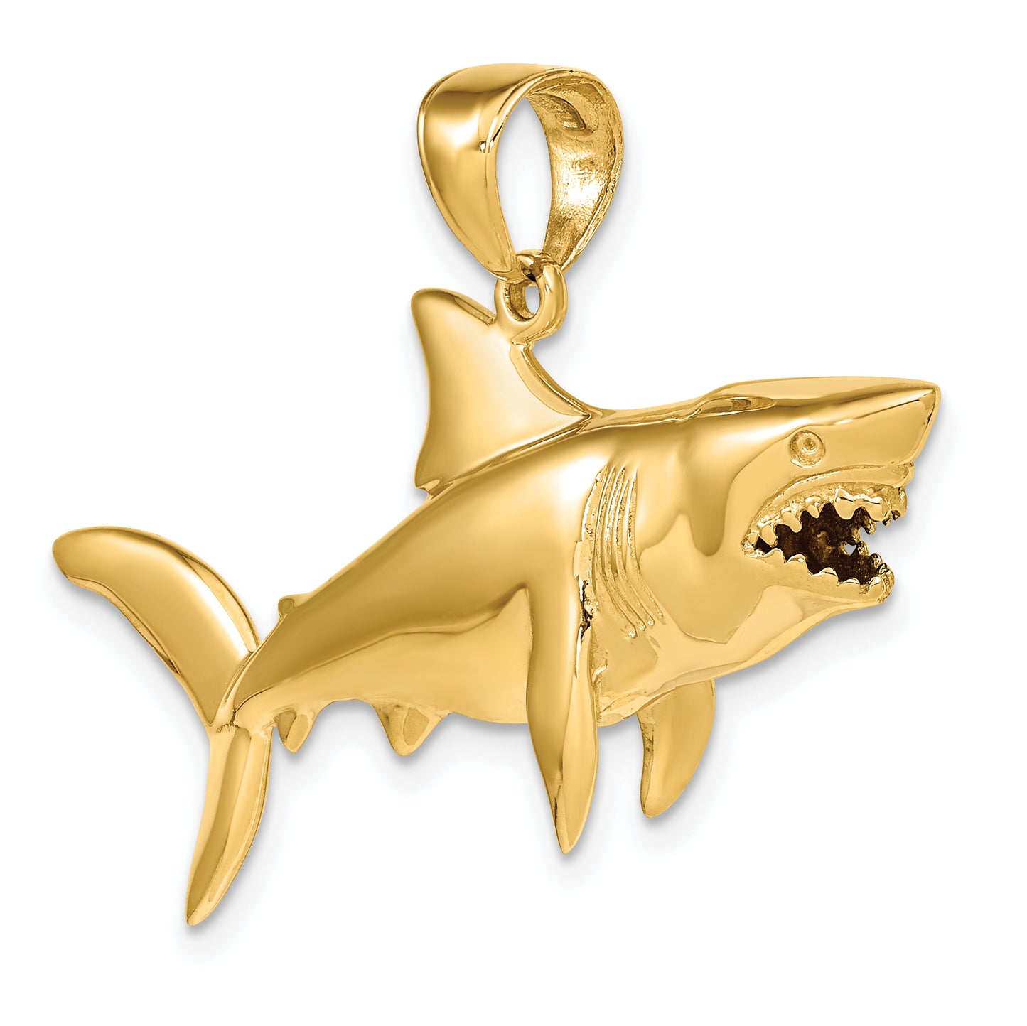 14K Polished 3-D Shark Pendant