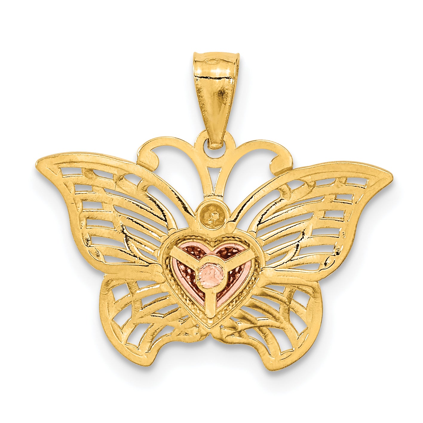 14k Two-tone with White Rhodium Butterflywith Heart Pendant
