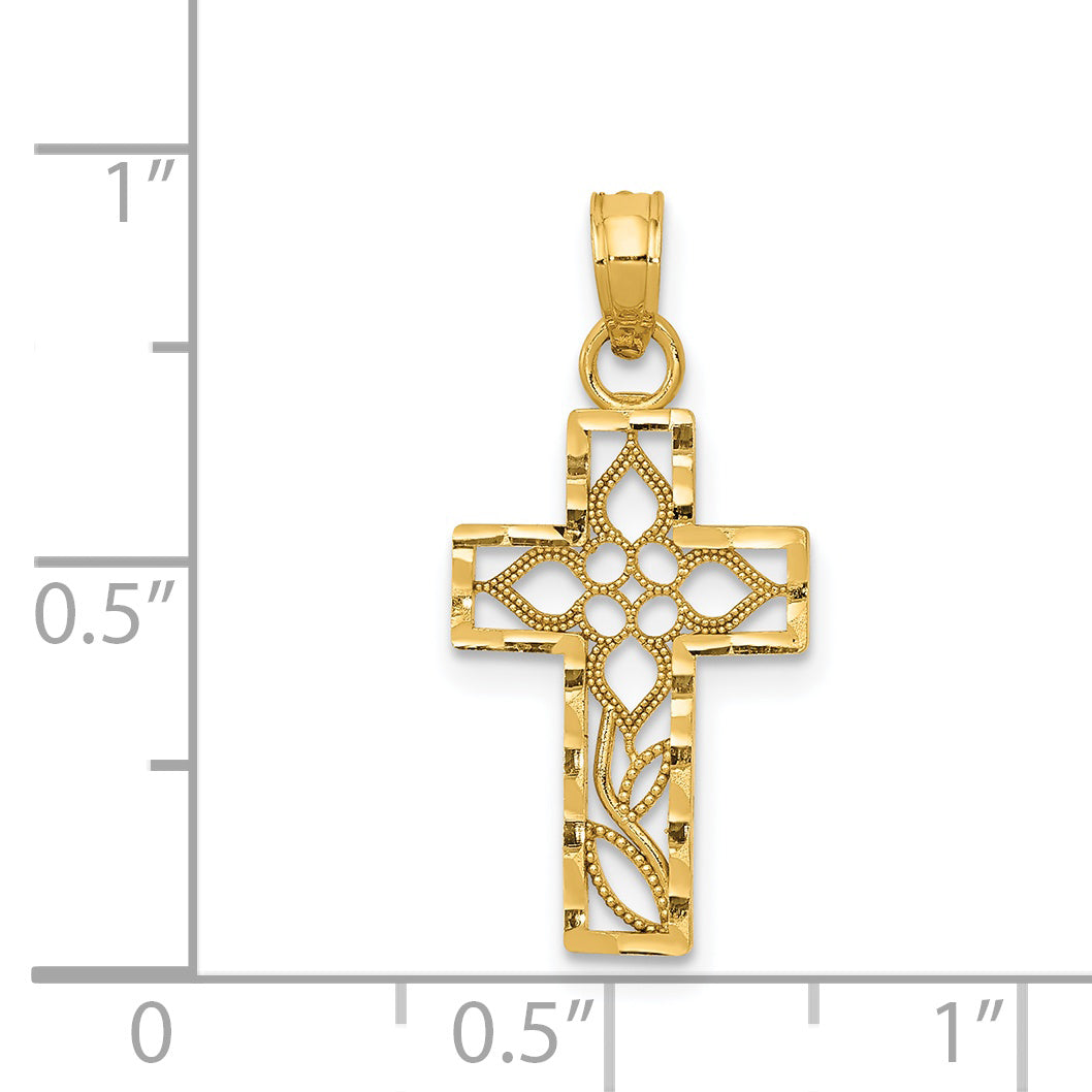 14k Diamond-cut Filigree Cross Pendant