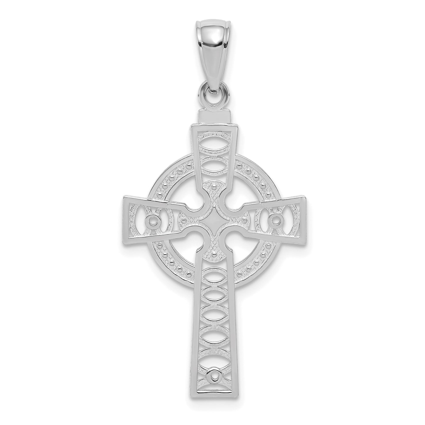 14K White Gold Celtic Cross with Eternity Circle Pendant