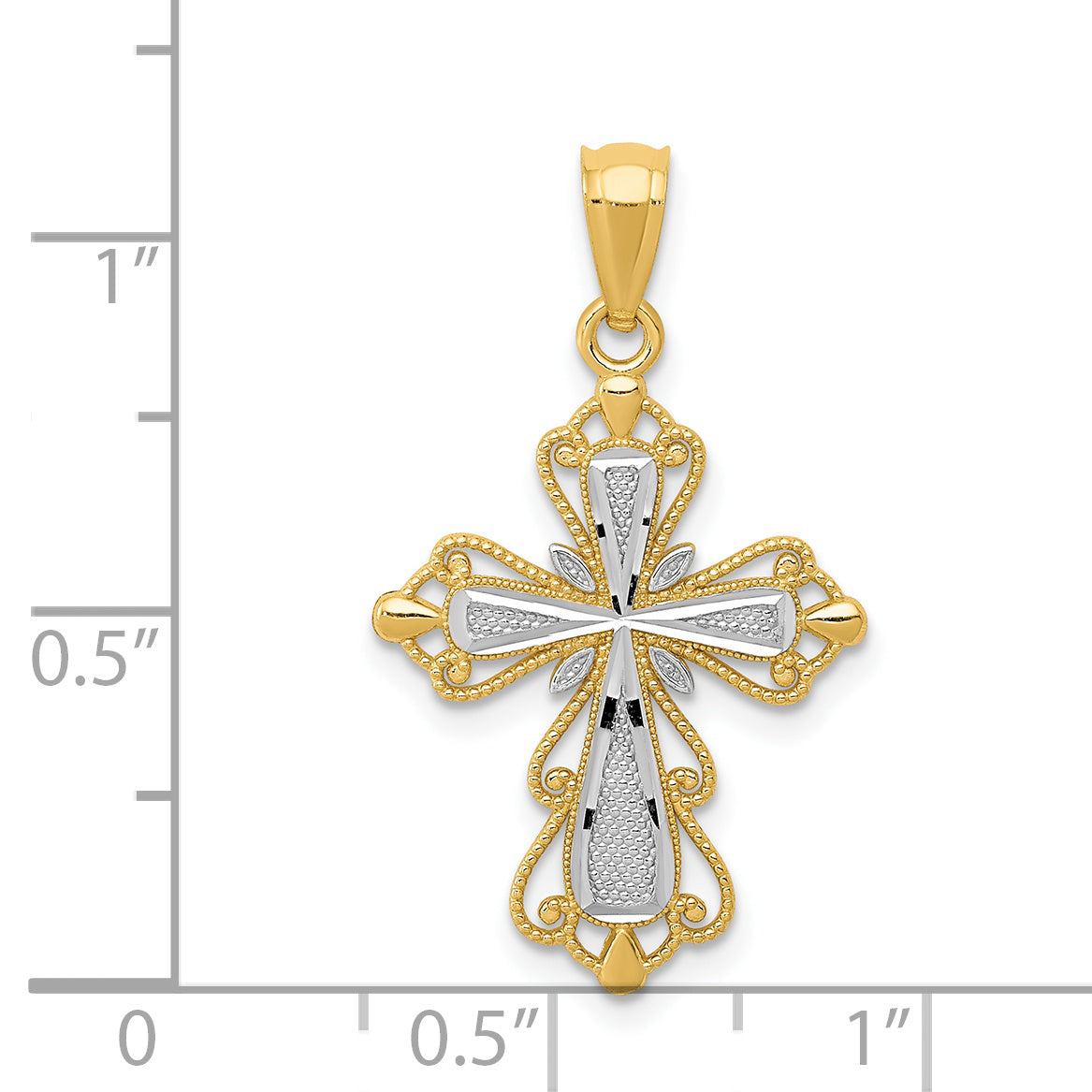 14k with Rhodium Diamond-cut Cross Pendant