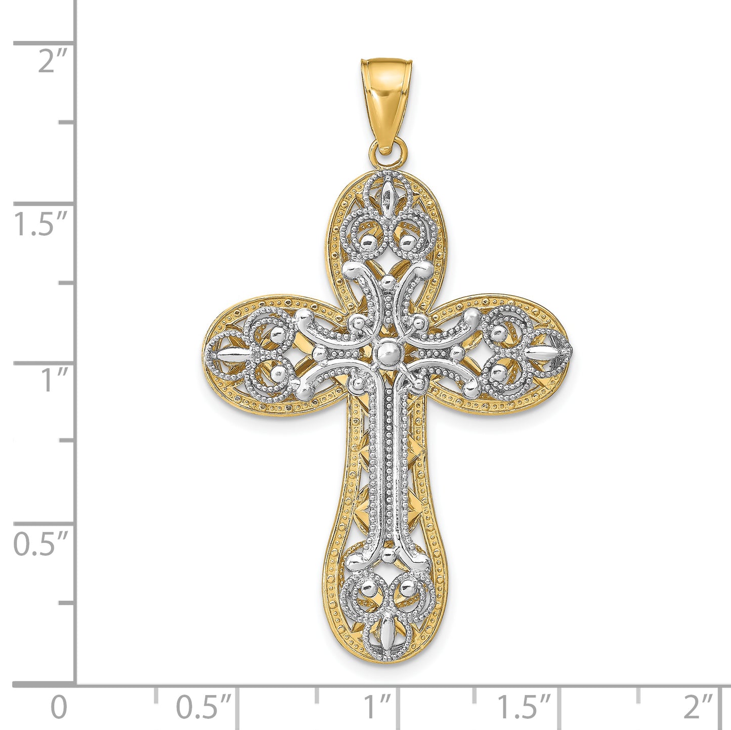 14K Two-tone Diamond-cut Layered Cross Pendant
