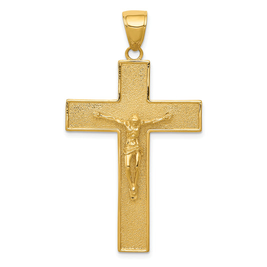 14K Textured Crucifix Latin Cross Pendant