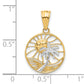 14K with White Rhodium Ocean and Palm Tree Round Pendant