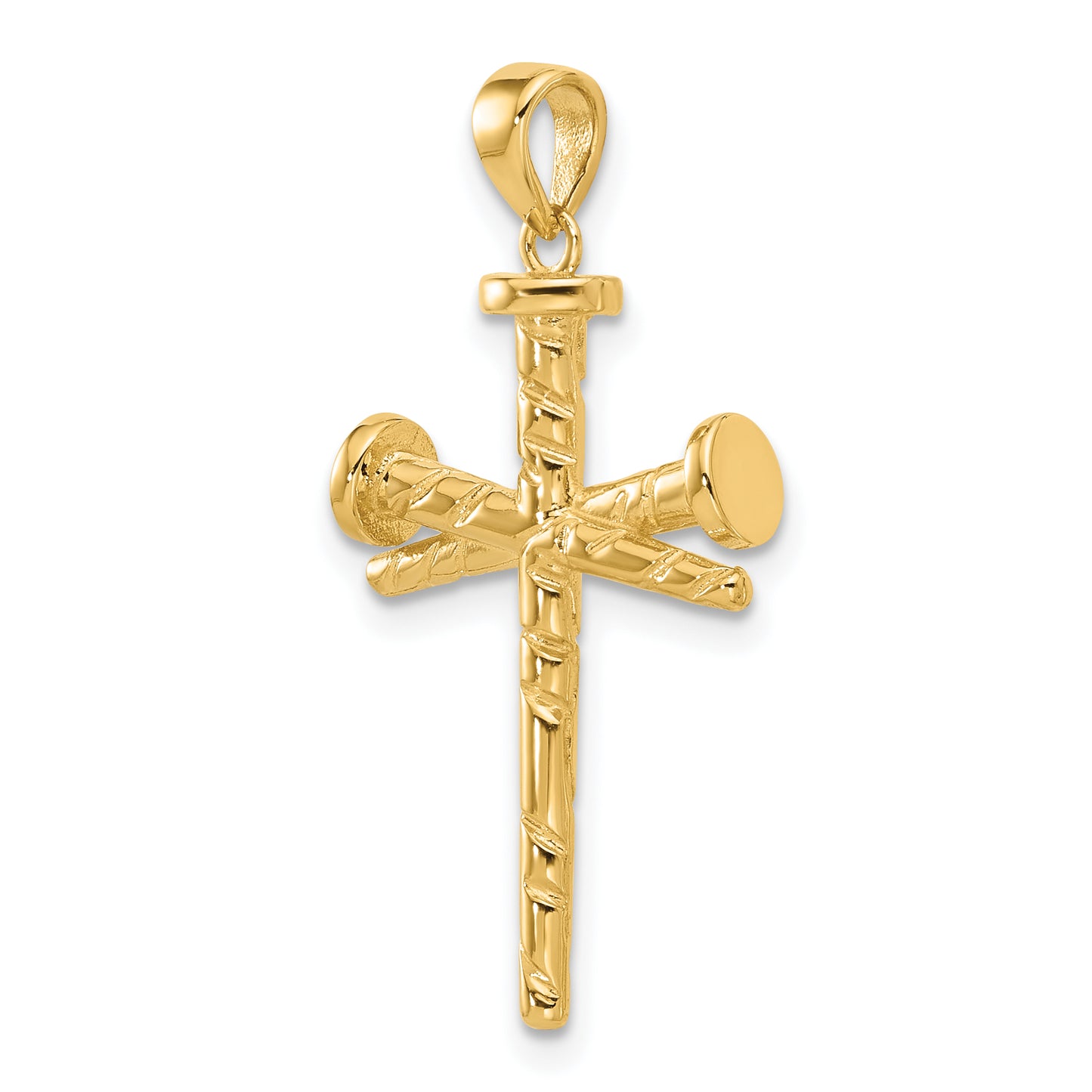 14K Polished and Textured Nails Cross Pendant