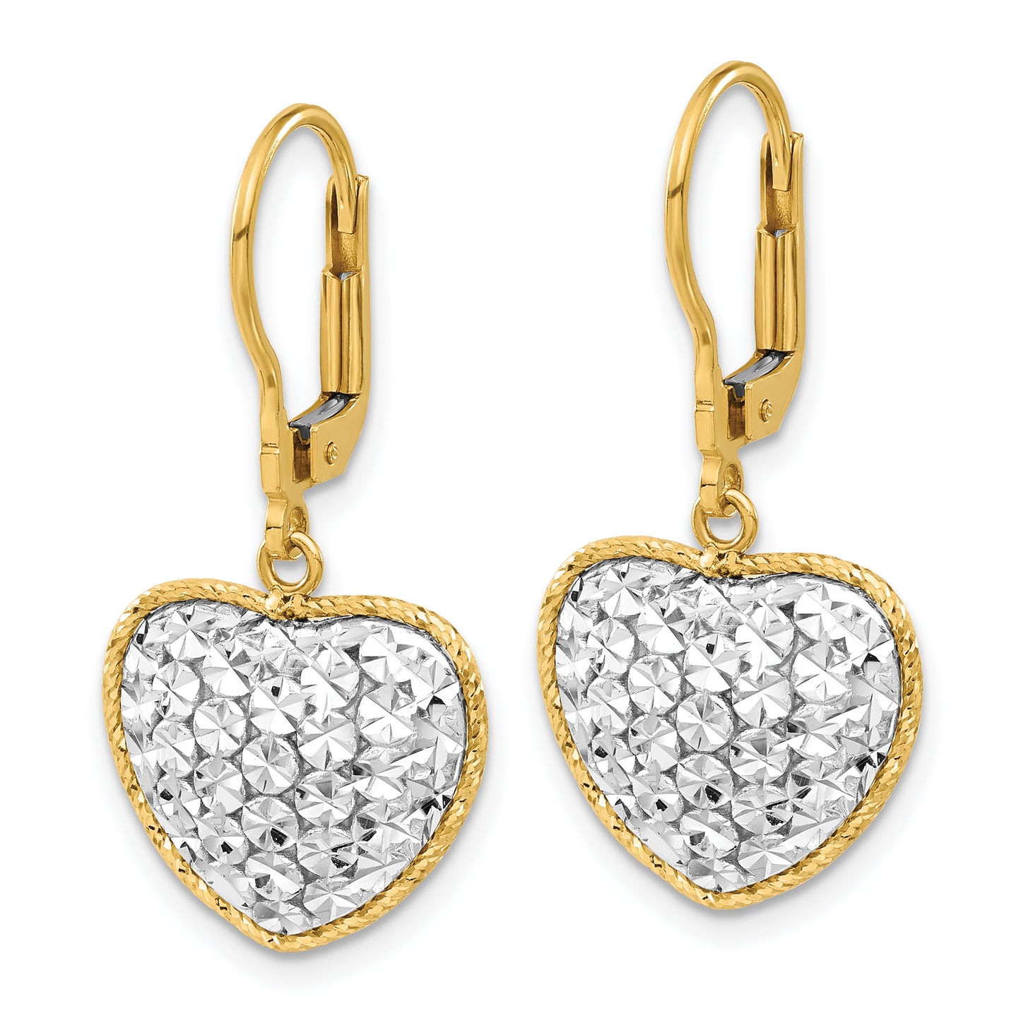 14K Two-Tone Diamond-cut Heart Dangle Earrings