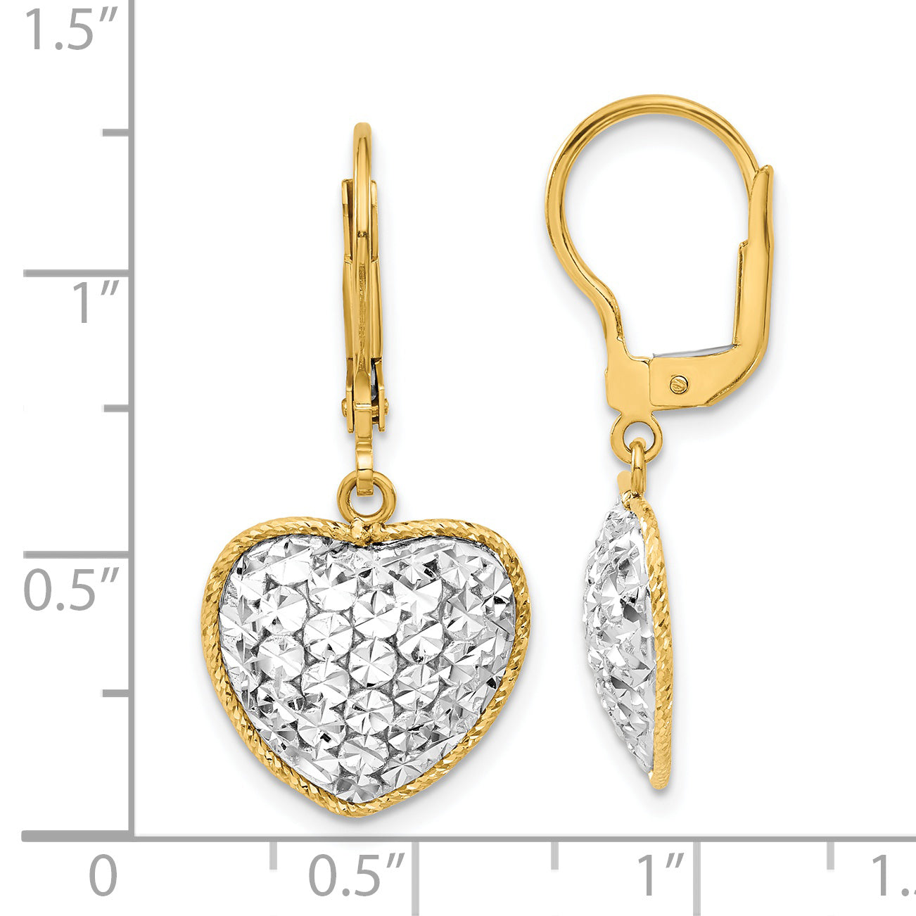 14K Two-Tone Diamond-cut Heart Dangle Earrings