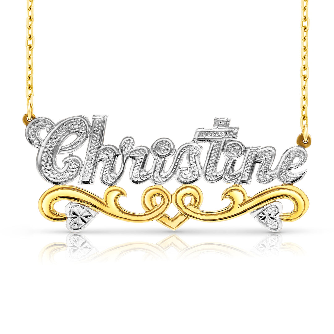A Sample of the 14 Karat Solid Gold Name Necklace with Hearts with the name Christine in Yellow