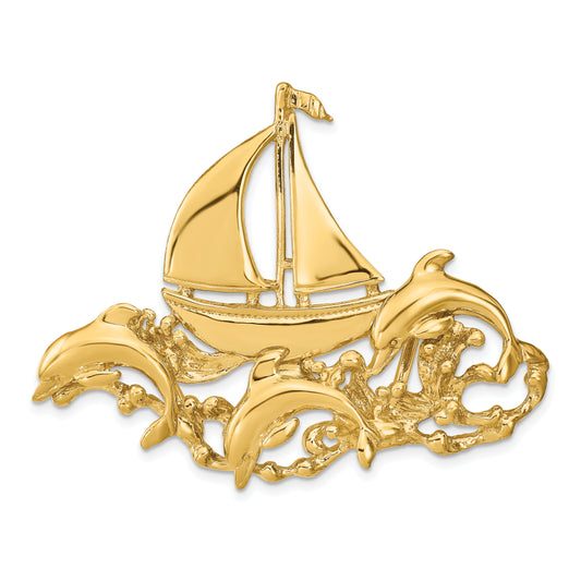 14K Polished Fits Up To 6mm/8mm Sailboat and Dolphin Slide