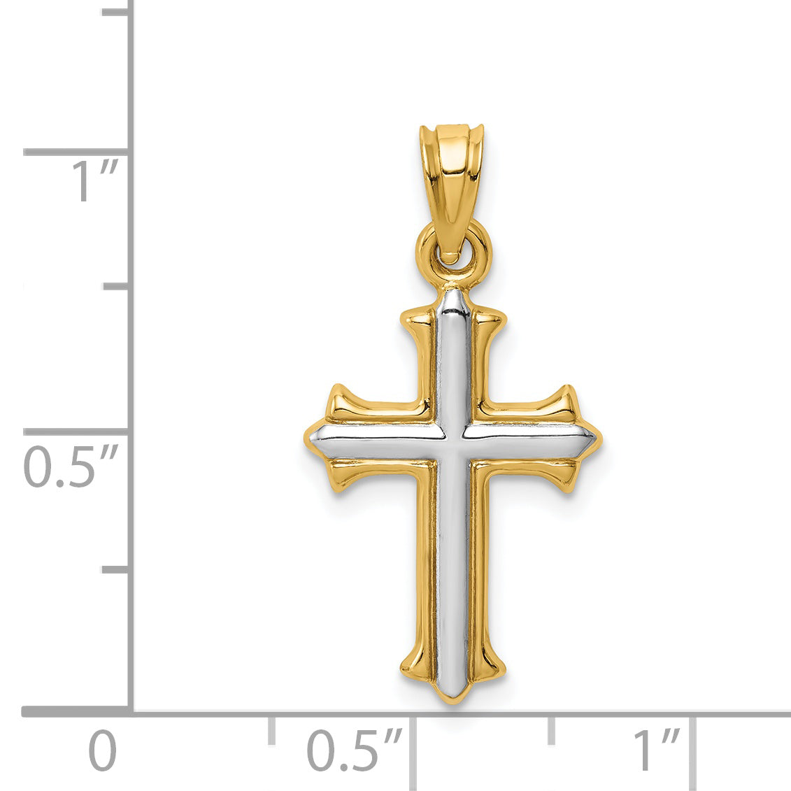 14k with Rhodium Reversible Hollow Cross Pendant