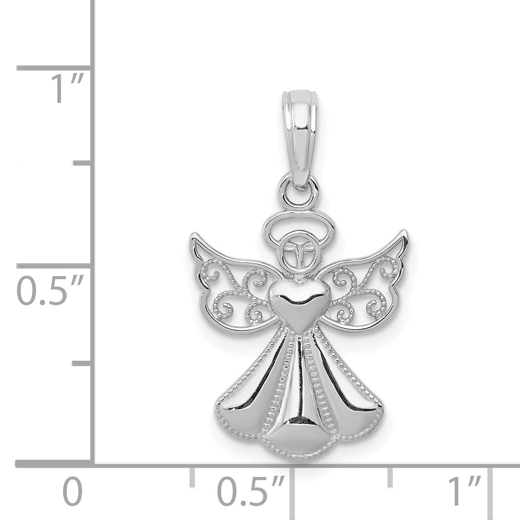 14K White Gold Polished/Textured Guardian Angel Heart Pendant