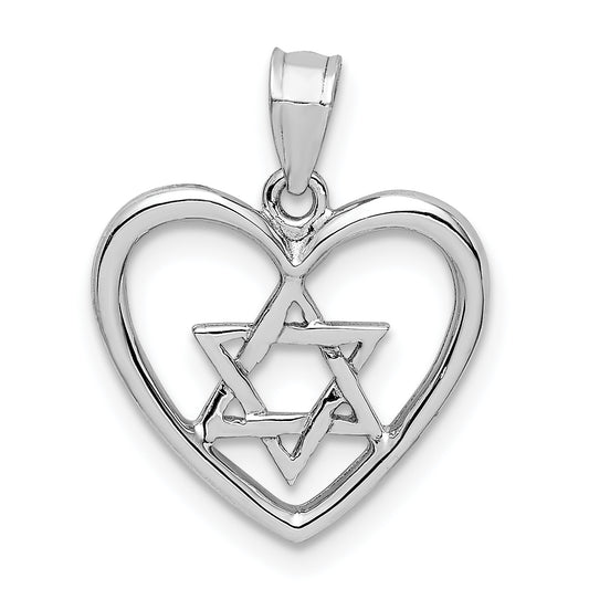 14K White Polished Star of David in Heart Pendant