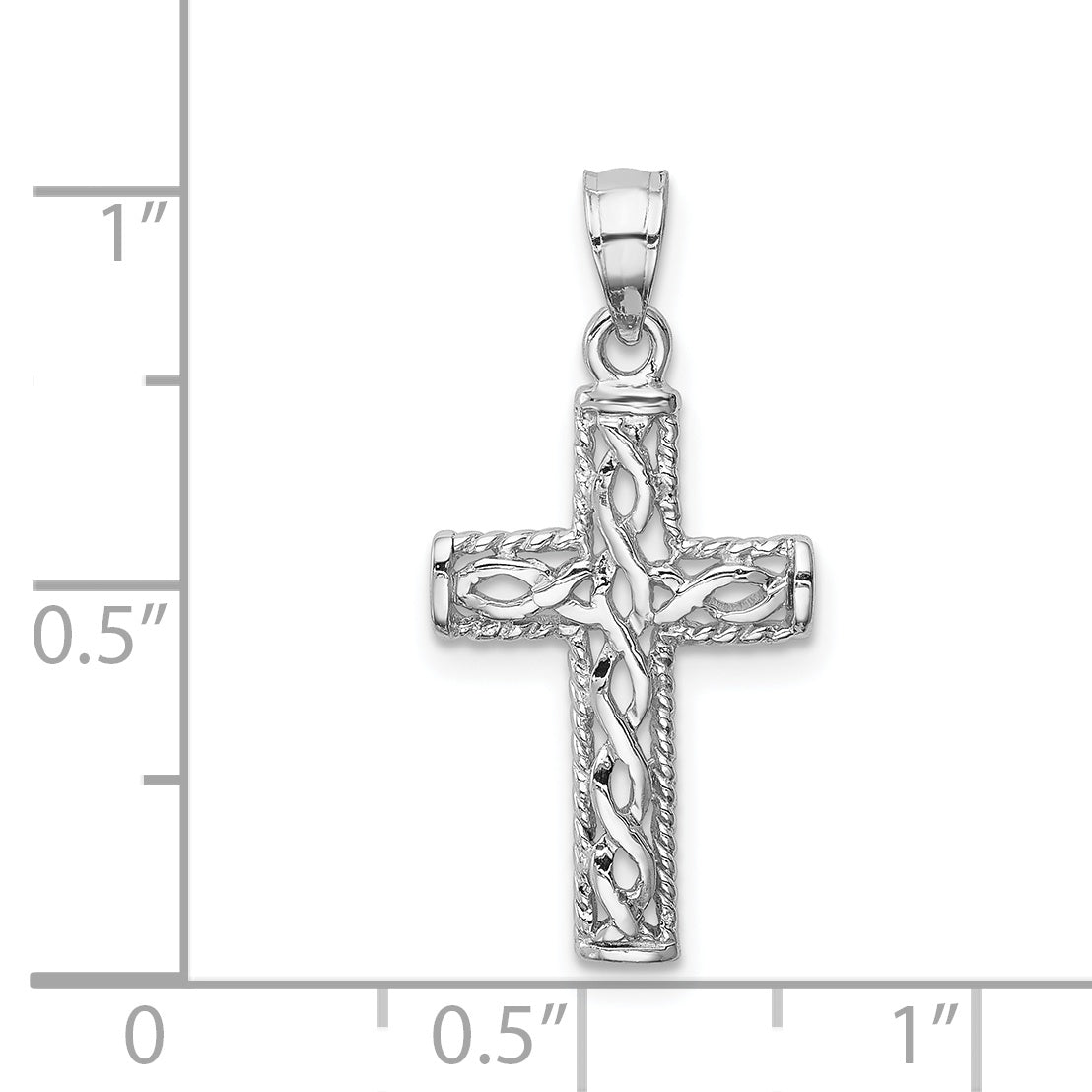 14K White Polished Braided Cross Pendant