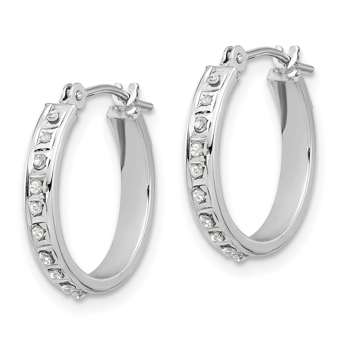 14K White Gold Diamond Fascination Polished Hoop Earrings