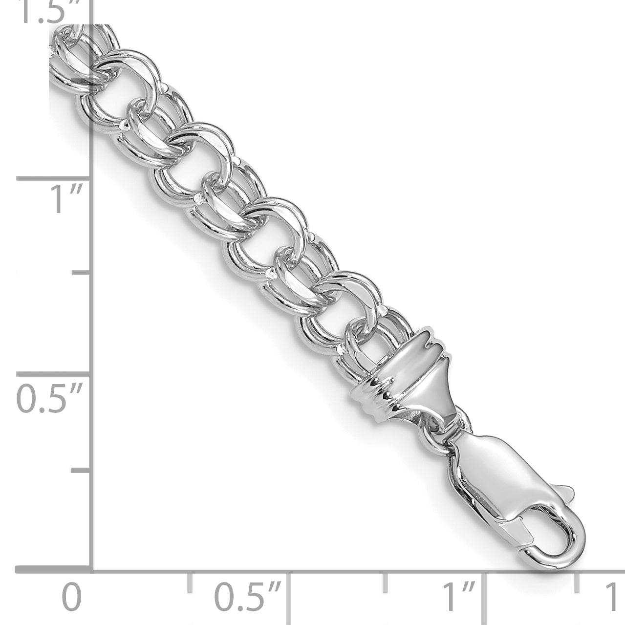 14k White Gold 7in 5.5mm Solid Double Link Charm Bracelet