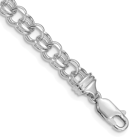 14k White Gold 8in 5.5mm Solid Double Link Charm Bracelet