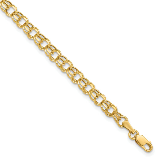 14k 6in 4.5mm Hollow Double Link Charm Bracelet